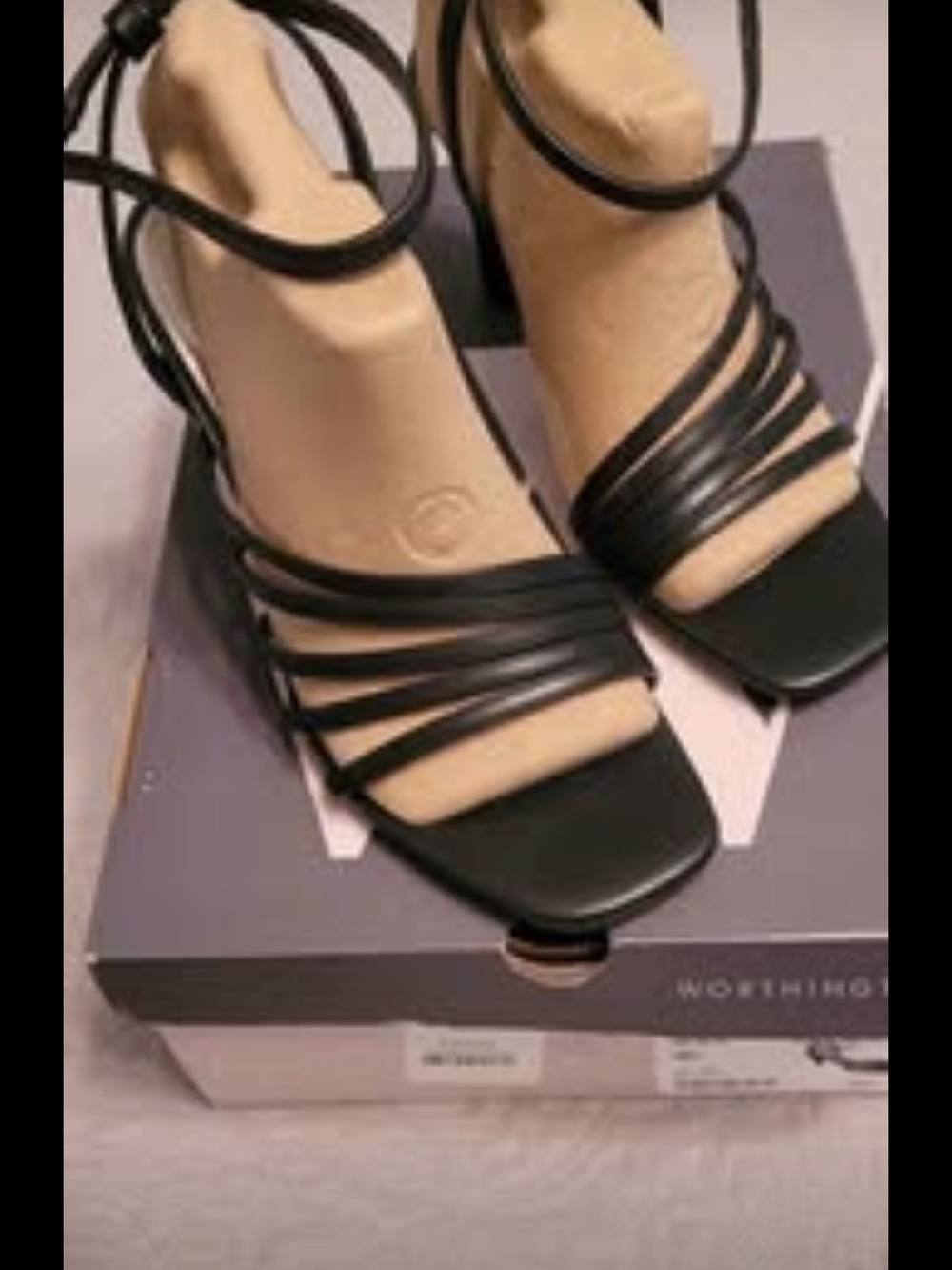 Worthington Black Strappy Square-Toe Heeled Sandals